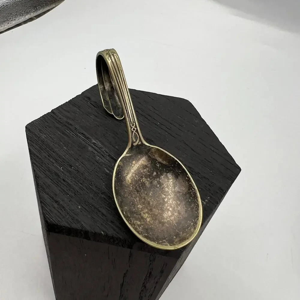 Antique RARE NSO Marked Curved Baby Spoon EPNS‎ Silver Plate Decorative